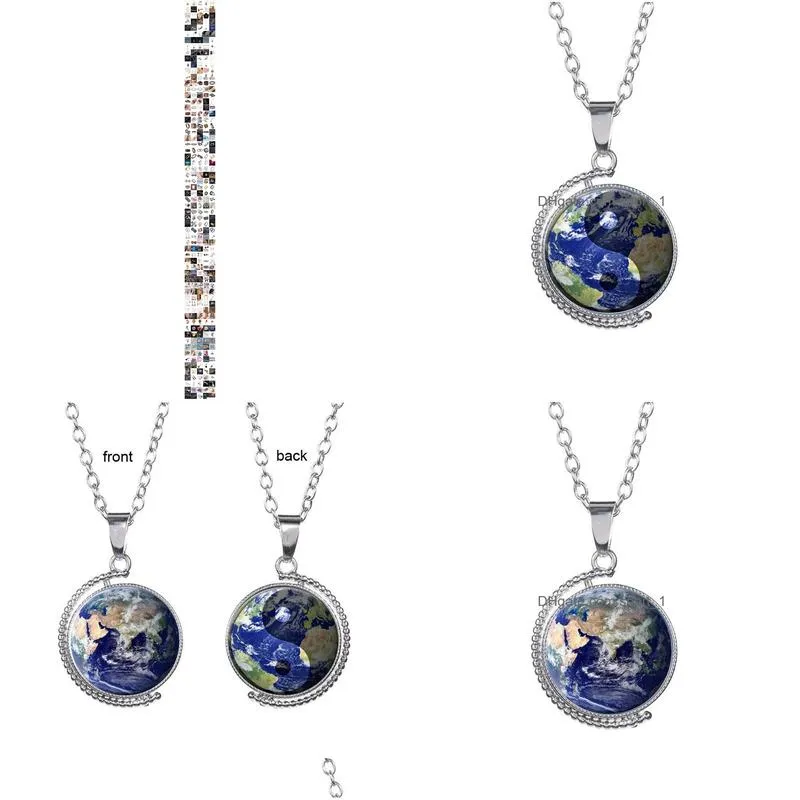 tai chi yinyang earth map time gem pendant necklace double sided glass rotating globe necklaces sweater chain for women children fashion jewelry will and