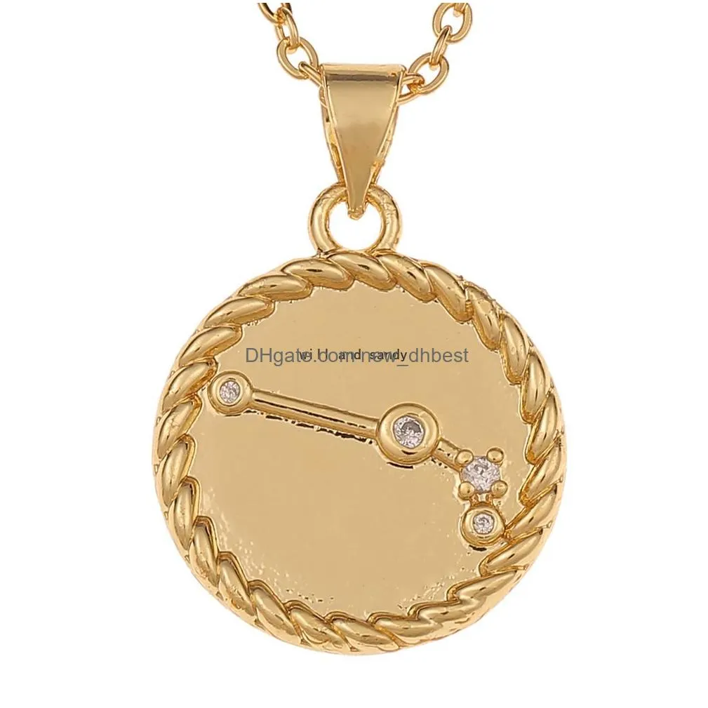 12 zodiac sign necklace gold chain copper libra crystal coin pendants charm star sign choker astrology necklaces for women fashion jewelry will and