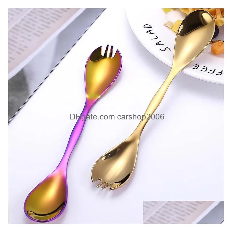 2in1 multifunction double head spoon fork stainless steel home kitchen dining flatware noodles ice cream dessert spoons forks cutlery