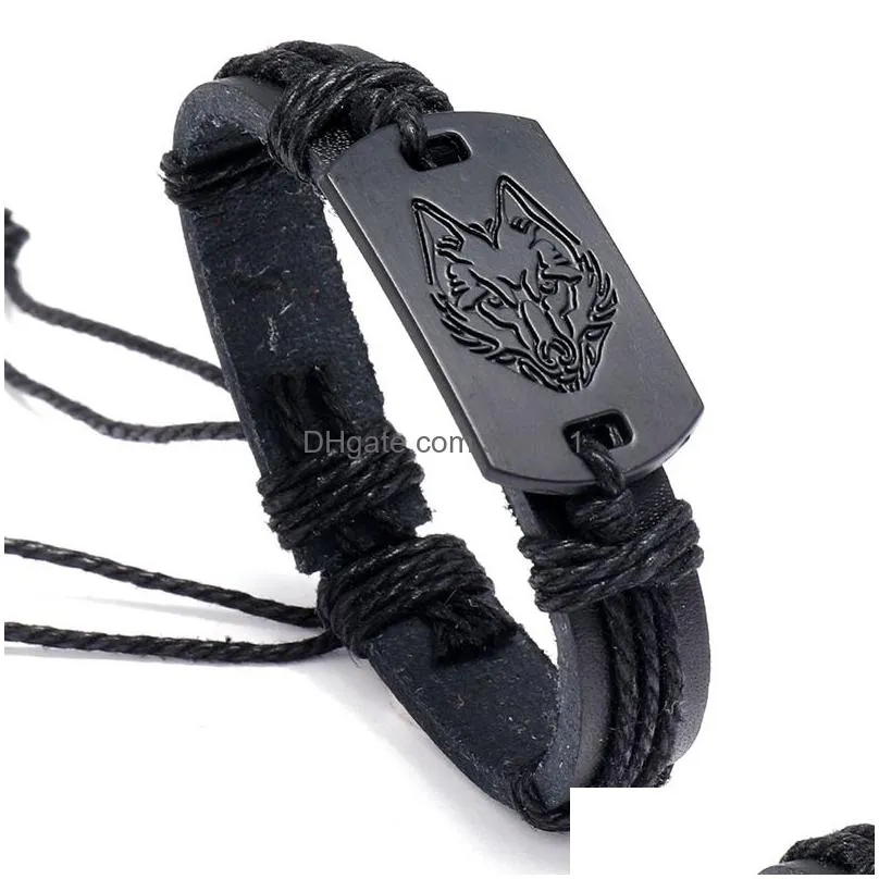 wolf identification bracelet punk string adjustable bangle cuff wristband for women men fashion jewelry
