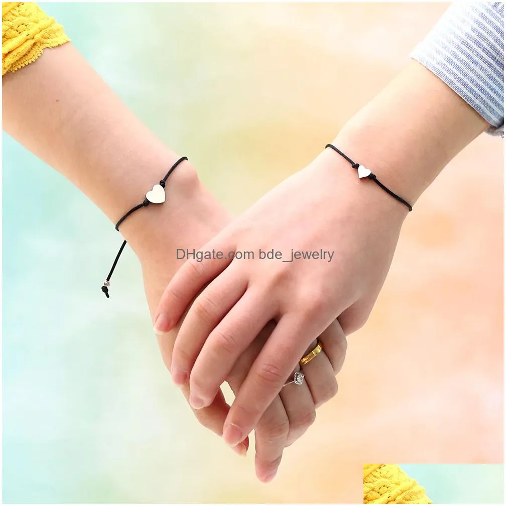 2pcs/set heart charm bracelets one for you and me black red string braiding couple bracelet for men women wish card