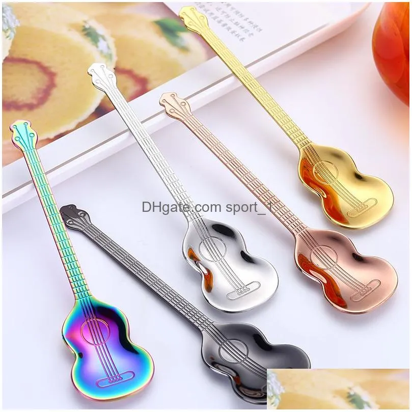 music musical instrument coffee spoon guitar shape stainless steel home kitchen dining flatware ice cream dessert spoons cutlery tool