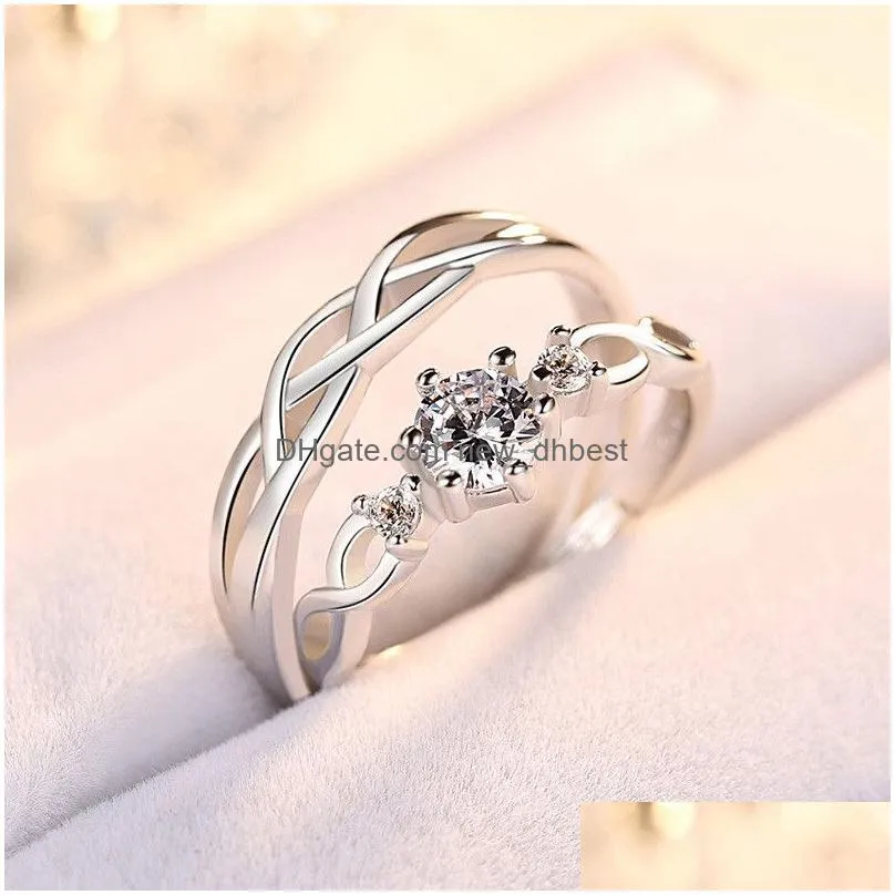 weave adjustable diamond ring open silver couple engagement wedding rings for men women fashion jewelry gift