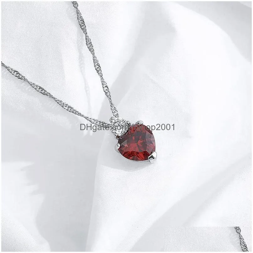 diamond pendant necklaces copper silver chains red love heart necklace women birthday wedding fashion jewelry will and sandy