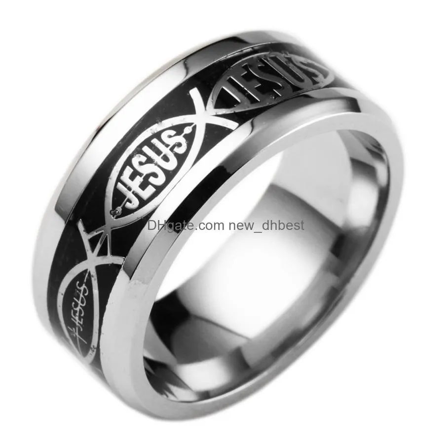 stainless steel christian jesus rings silver gold ring band women mens believe religion will and sandy fashion jewely