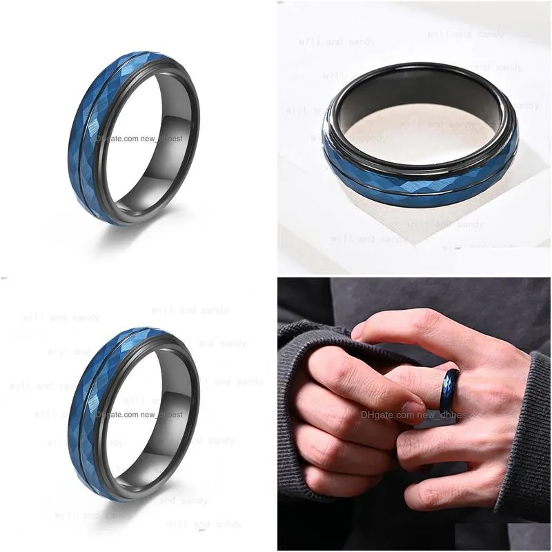 6mm rhombus black color twocolor tungsten steel ring band for men hip hop fine jewelry