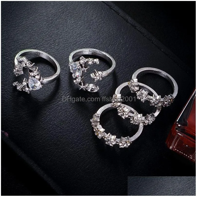 crystal star moon ring knuckle stacking rings midi rings summer women rings fashion jewelry will and andy gift