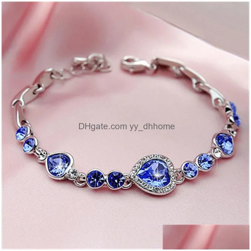 crystal heart of ocean love heart bracelets wristband bangle cuff for women fashion jewelry gift will and sandy