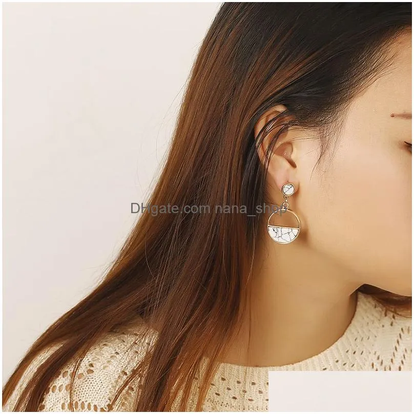 handmade fashion simple geometric circular stud earrings black white marble long earring round design punk ear jewelry brincos