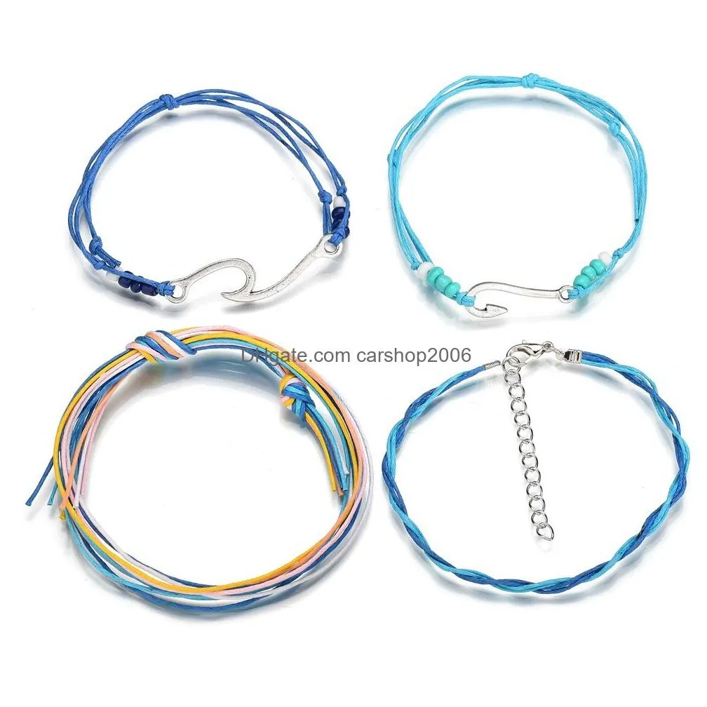 hand weave weave fish hook charm bracelet adjustable multilayer wrap bracelets women summer beach jewelry will and sandy