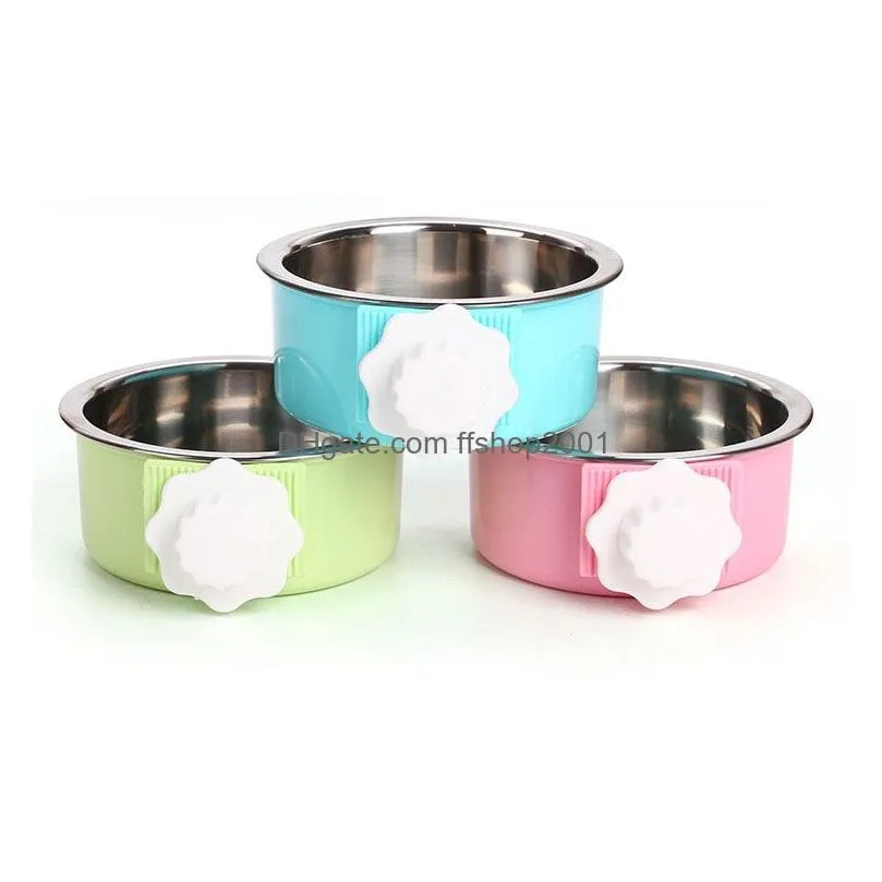 stainless steel pet dog cat bowls lock on cage bowls feed drink pet supplies will and sandy drop ship