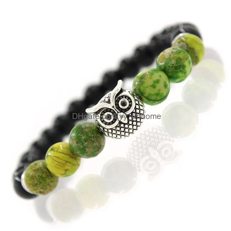 natural stone owl agate beaded strands bracelcets silver gold head fashion jewelry for men women will and sandy