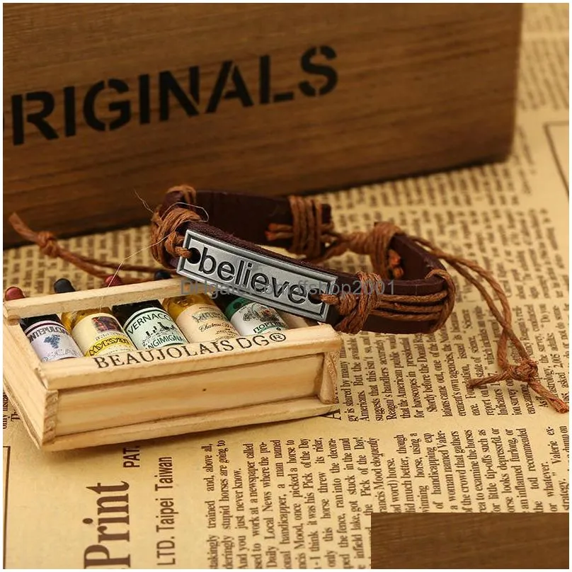 believe id tag charm bracelets string adjustable leather bracelet wristband bangle cuff for women men fashion jewelry will and sandy