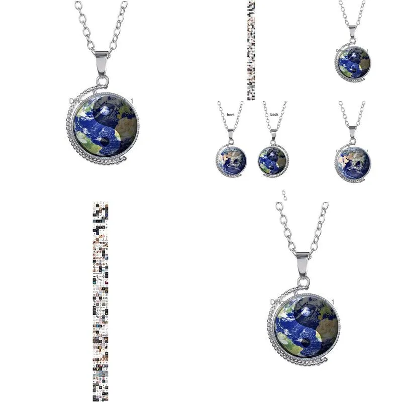 tai chi yinyang earth map time gem pendant necklace double sided glass rotating globe necklaces sweater chain for women children fashion jewelry will and