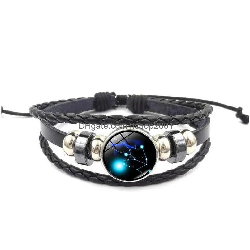 12 horoscope constell bracelet string adjustable galaxy snap button wrap bracelets charm women children fashion jewelry