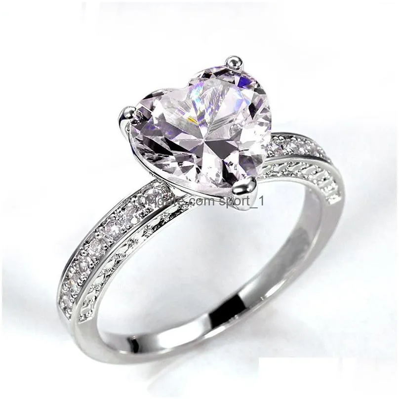 heart zircon wedding rings diamond solitaire ring for women lover vanlentines gift