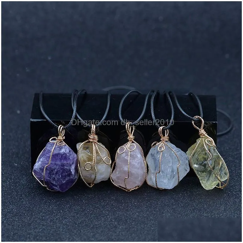 crystal wire irregular natural stone necklace with stianless steel chain quartz agate gemstone pendant women necklaces fashion jewelry will and sandy