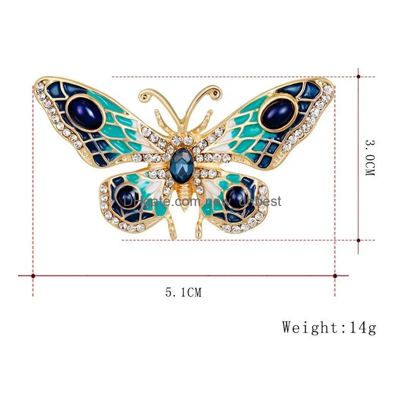 gold enamel butterfly brooch colorful diamond butterfly corsage scarf buckle dress suit brooches women fashion jewelry will and sandy