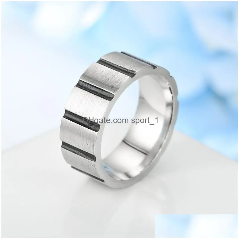 mens stainless steel ring tyre cross groove band rings for man finger fashion hip hop jewelry