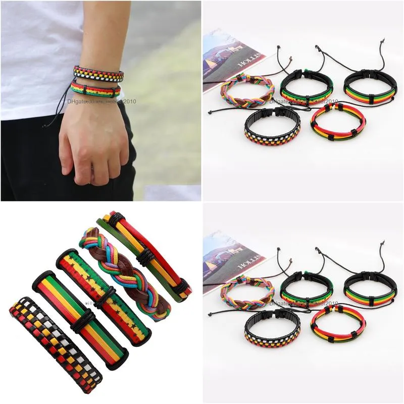 women men multilayer rainbow leather rope bracelet adjustable hip hop jewelry vintage 5pcs/set braided bracelets bangle cuff fashion jewelry will and