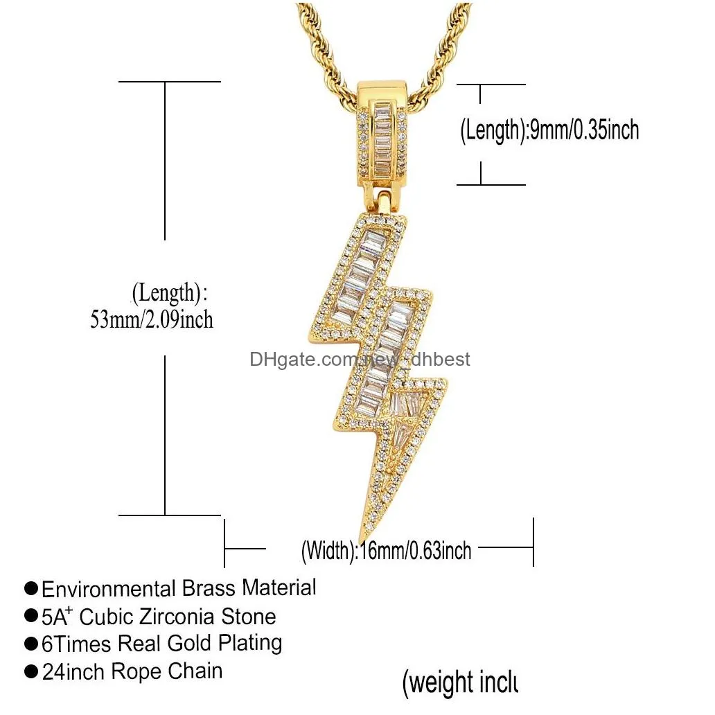 18k gold flash lightning necklace jewelry set diamond cubic zirconia pendant hip hop necklaces bling jewelry for women men stainless steel chain will and