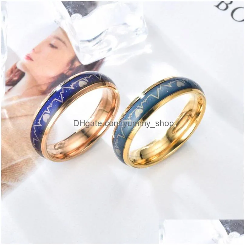 temperature sensing heartbeat ring band stainless steel mood rings for women mens love fashion jewelry will and sandy gift