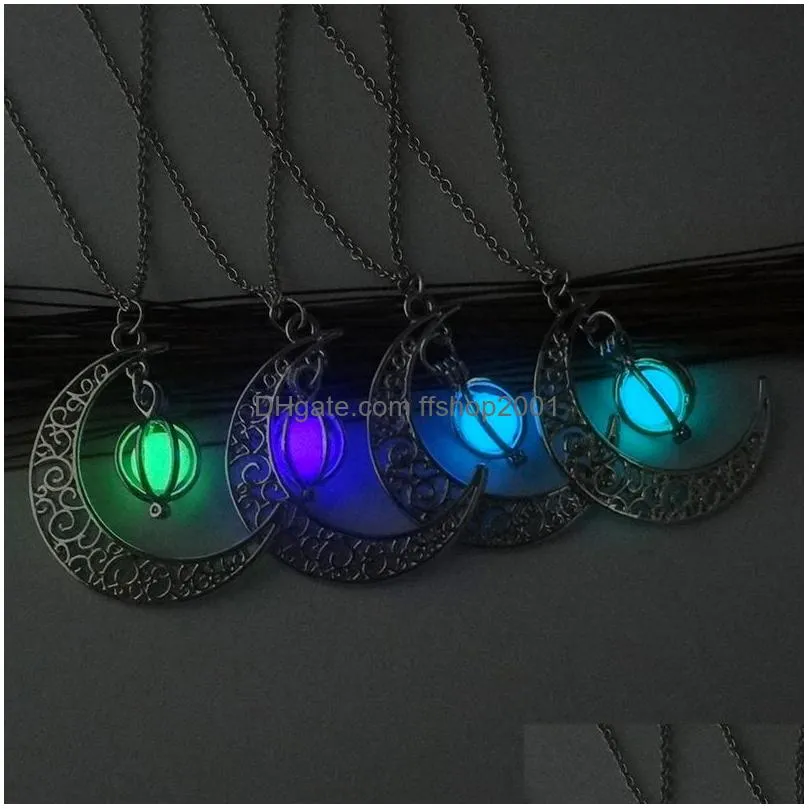 glow in the dark pendant necklace luminous moon locket necklaces fashion jewelry for women kids gift