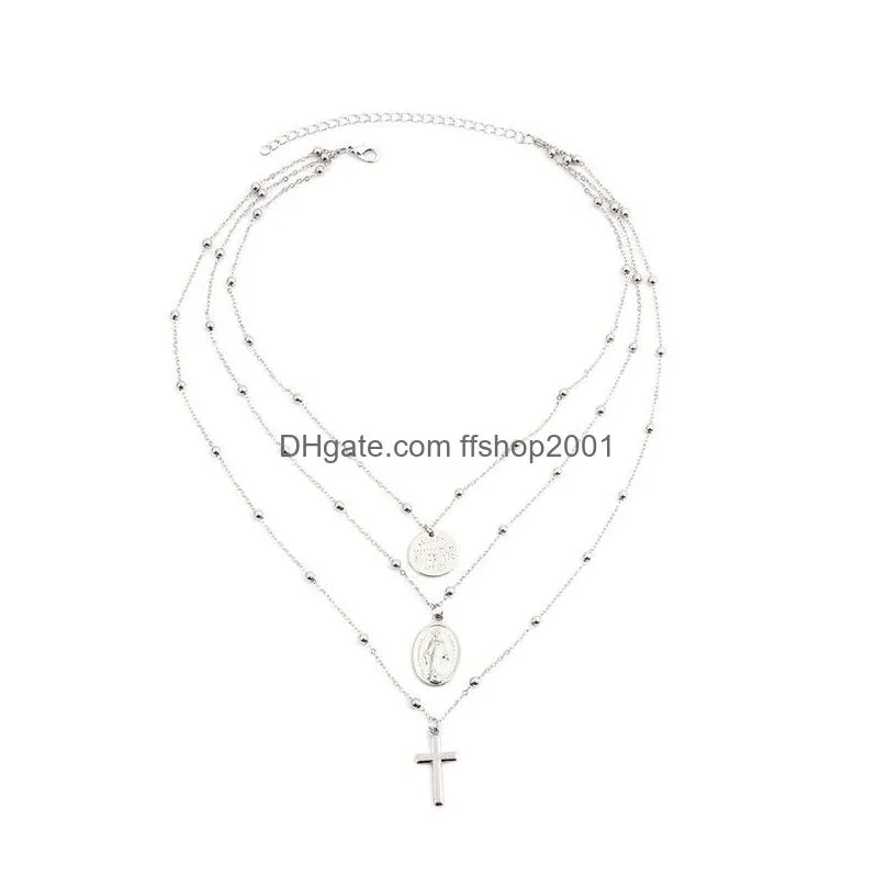 madonna cross necklace silver gold chains multilayer choker necklace jesus cross pendants women necklaces will and sandy gift