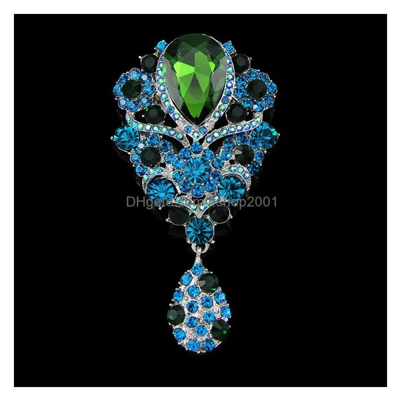 crystal water drop brooch diamond corsage scarf buckle dress business suit brooches for women jewelry will and sandy gift