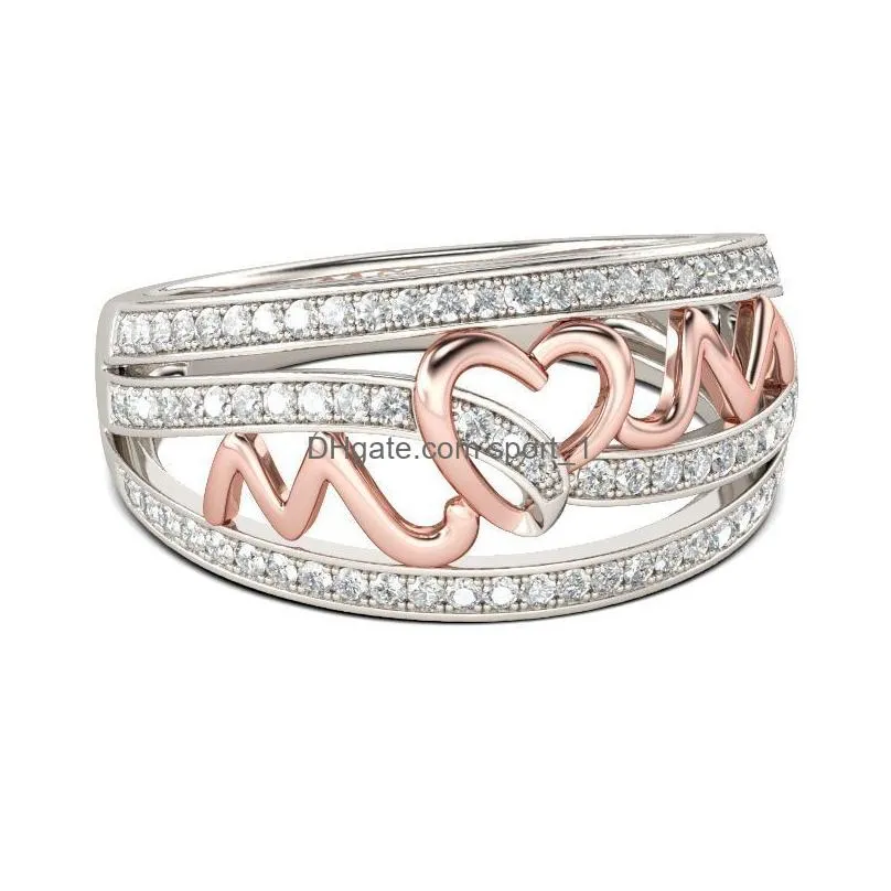 love mom ring hollow crystal heart rings band for women mother day birthday gift fashion jewelry will and sandy