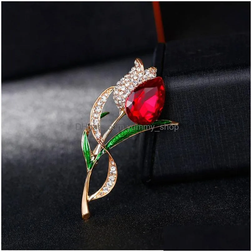 fashion crystal tulip brooch diamond flower corsage scarf buckle brooches women dress suit fashion jewelry will and sandy 