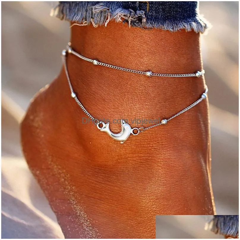 fashion simple dolphin female anklets jewelry anklet on foot ankle bracelets for women leg chain gifts