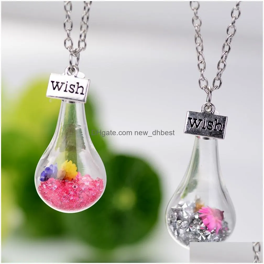 wish floating bottle necklace dried flower pendants women necklaces float locket living fashion jewelry will and sandy