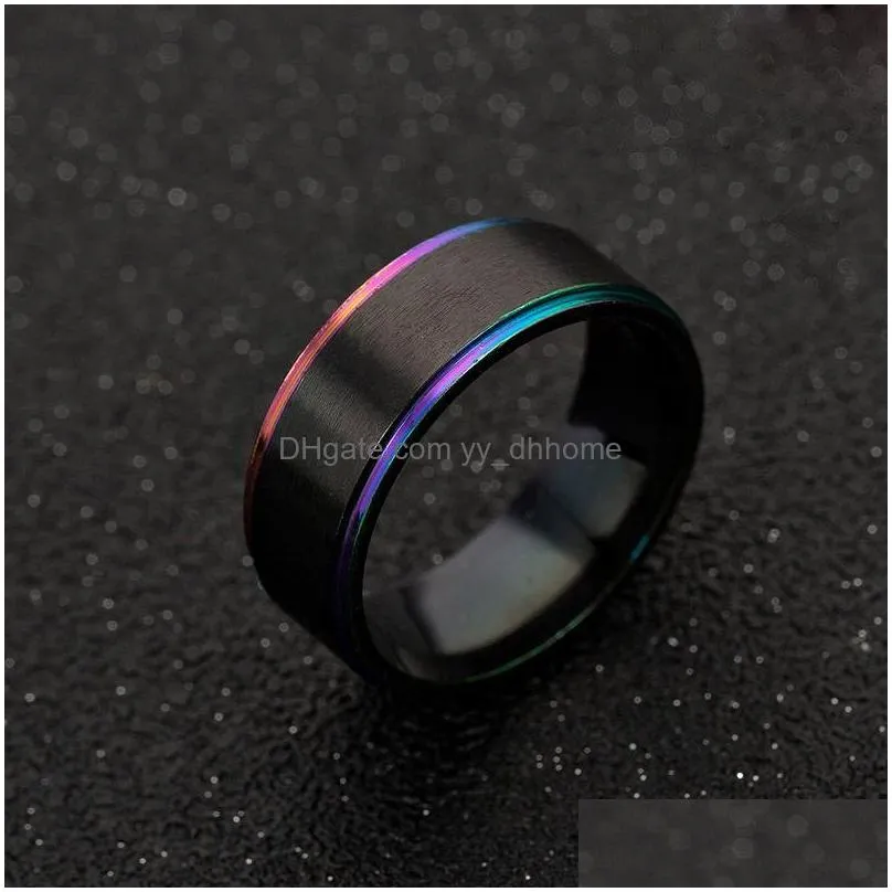 rainbow gold side brush ring band black stainless steel wedding rings fashion jewelry for women men gift will and sandy