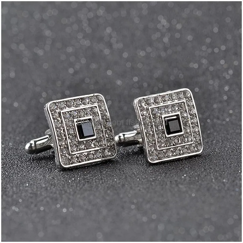 square diamond cufflinks gold formal shirts business suits cuff links button men fashion jewelry