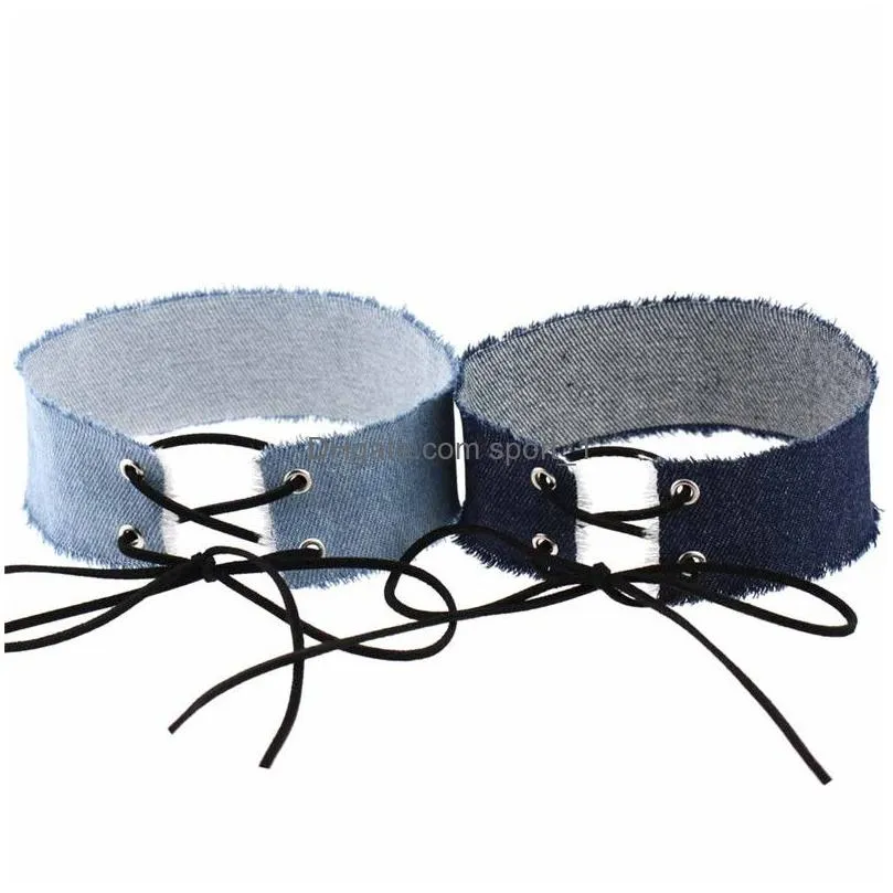 gothic lace bandage adjustable necklace denim jeans wide choker necklaces neckband collar women girls fashion jewelry will and sandy