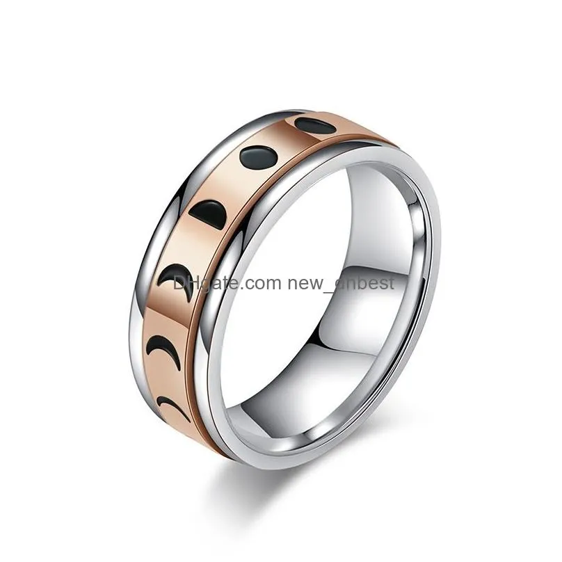 reduce anxiety rotatable moon solar ring band stainless steel solar decompress rings for women men fashion jewelry