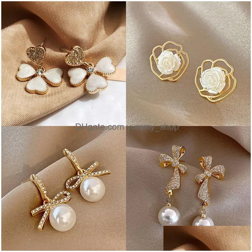  korean fashion dangle earrings for women white flower drop earrings pendientes sister gift fashion ear jewelry aretes