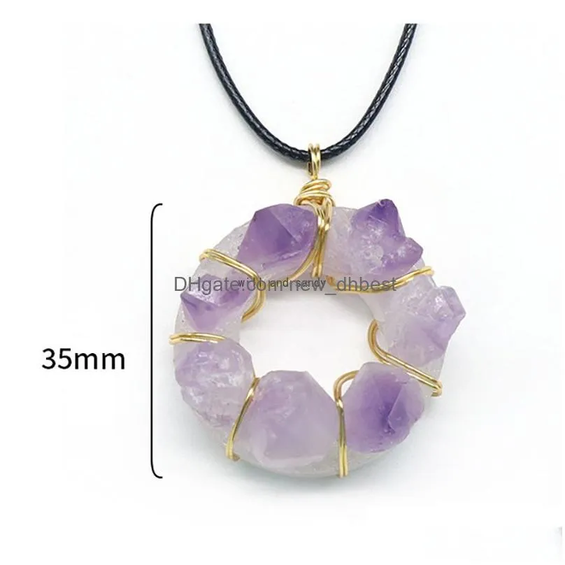 wire wrapped natural stone amethyst pendant necklace 35mm donut pendant irregular healing crystal collar necklaces for women fashion jewelry will and