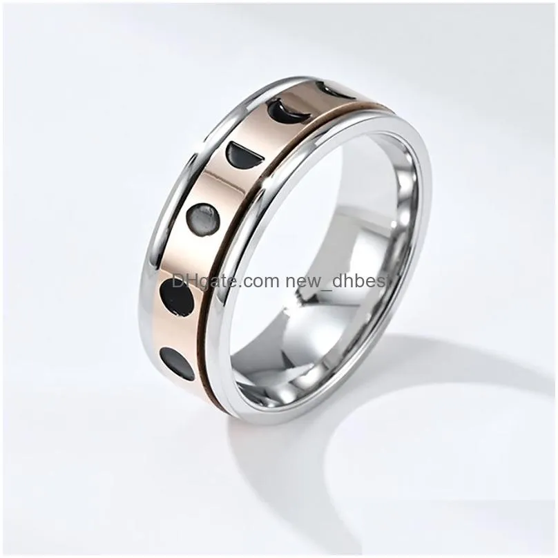 reduce anxiety rotatable moon solar ring band stainless steel solar decompress rings for women men fashion jewelry