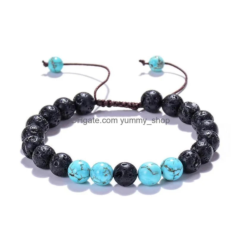 yoga 8mm lava rock beaded strands bracelet tiger eye turquoise essential oil diffuser beads bracelets for women men fashion jewelry will and sandy