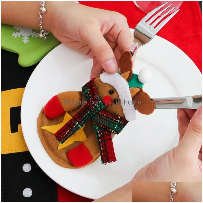 cartoon christmas santa snowman tableware cover fork spoon case bags christmas decorations home decor gift 