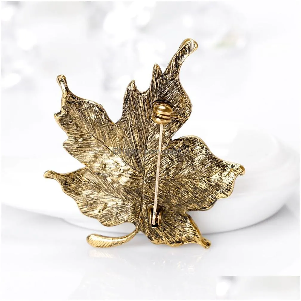 crystal maple leaf brooch gold diamond dress business suit brooches scarf buckle corsage women men fashion jewelry will and sandy gift