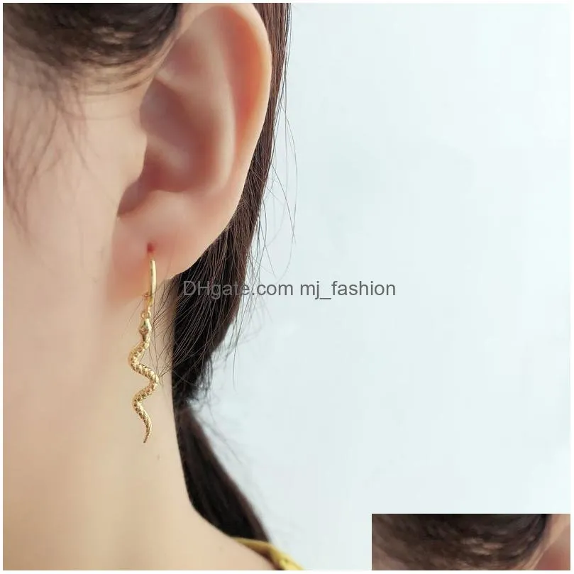 silver snakeshaped animal pendant hoop dangle earrings fashion retro gorgeous jewelry wholesale gift