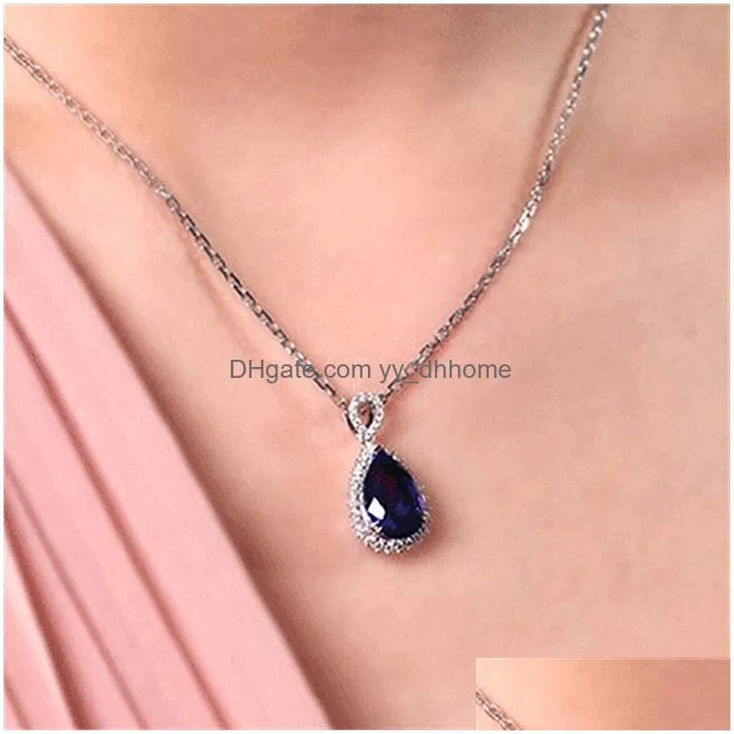 blue red diamond water drop necklace rose gold chains women crystal necklaces fashion jewelry gift will and sandy