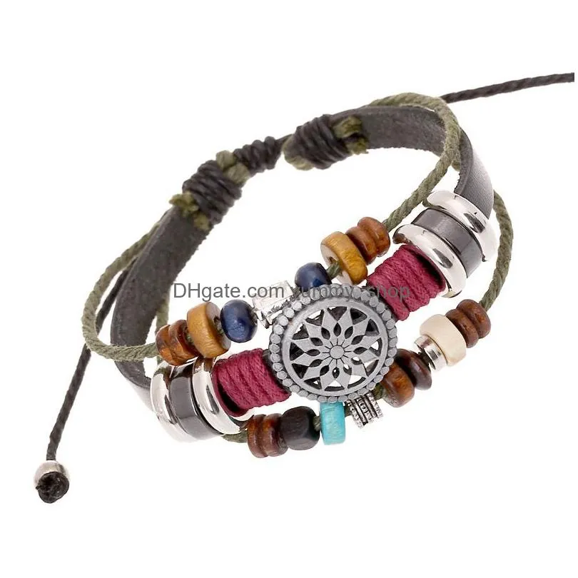 hollow flower leather bracelet charm adjustable multi layered bead bracelets women mens fashiono jewelry will and sandy