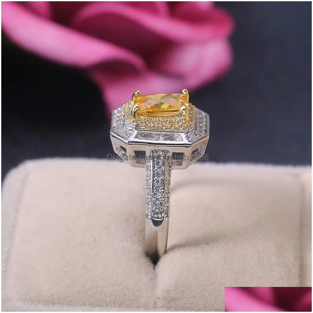 women yellow zircon ring band finger fashion jewelry luxury zircon engagement gemstone ring for lover valentines day gift will and