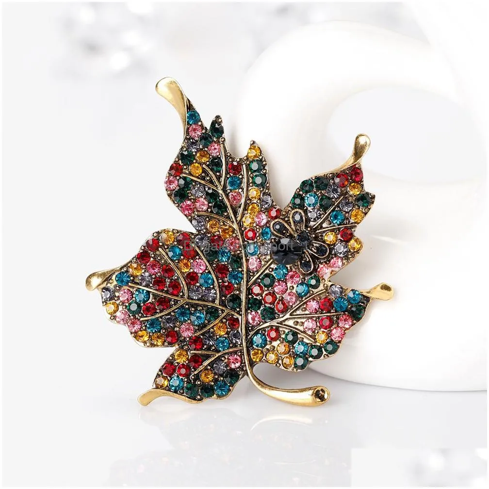 crystal maple leaf brooch gold diamond dress business suit brooches scarf buckle corsage women men fashion jewelry will and sandy gift