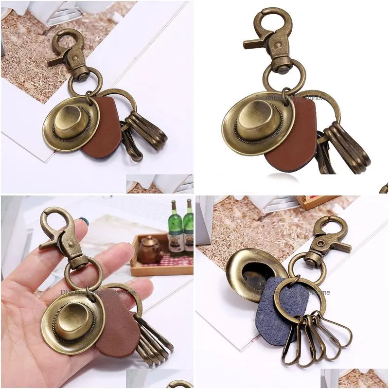 retro anncient bronze  hat lather key ring quicklink keychain holders for men fashion jewelry will and sandy