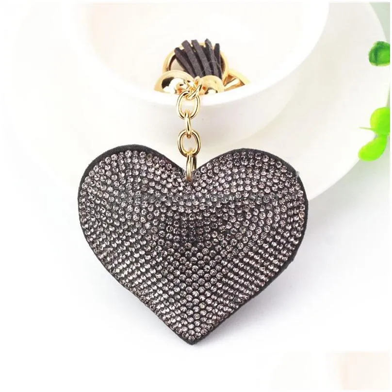 gold crystal heart keychain tassel charm carabiner key rings holder bag hangs fashion jewelry will and sandy drop ship